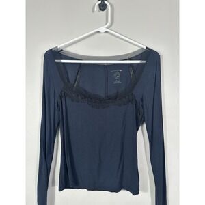 Intimately Free People Top Womens Small Black Blue Modal Lace Whimsigoth Grunge